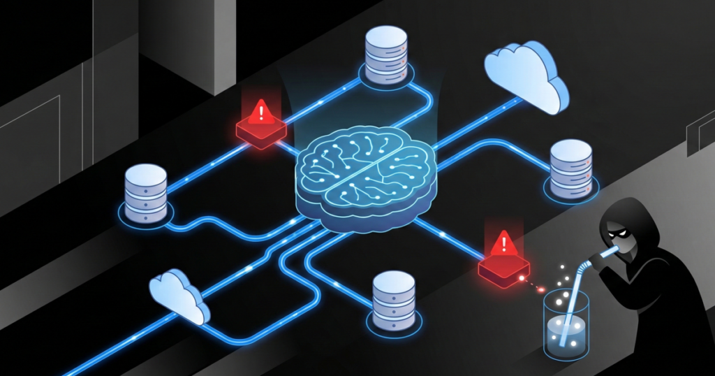 Hackers sucking data through an LLM straw